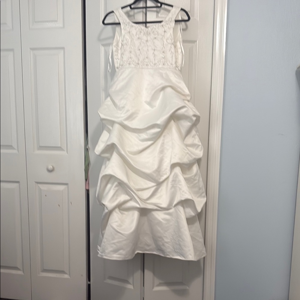 David's Bridal White Ruched Tiered Gown
